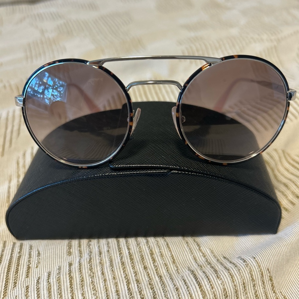 Prada Round Sunglasses with Silver and Tortoise Accents
